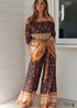 Boho Pants - Palazzo Pants in Leg Pants, Jasmine in Navy Blue For Women